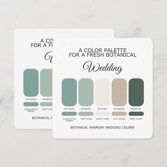 Botanical Green Wedding Color Palette Garden Card Einladung (Vorne/Hinten)