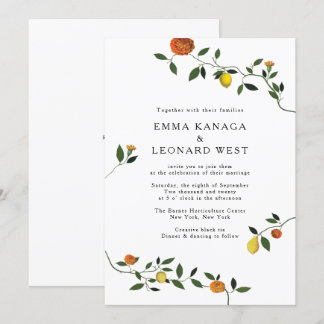 Botanical Greenerife, Lemons, Marigolds Invitation