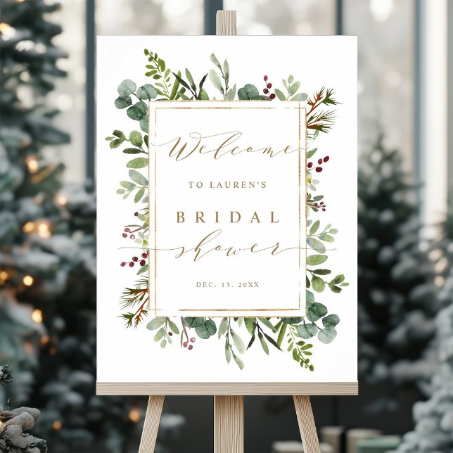 Botanical Greenery Christmas Bridal Shower Welcome Poster (Von Creator hochgeladen)