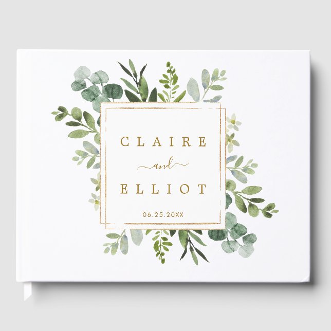 Botanical Greenery Gold Square Wedding Gästebuch (Vorderseite)