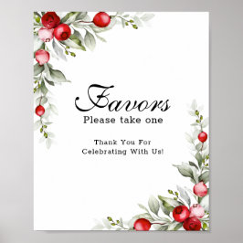 Botanical Greenery Red Berries Favors Poster