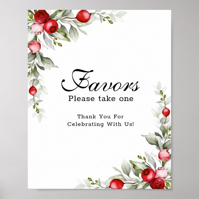 Botanical Greenery Red Berries Favors Poster (Vorne)