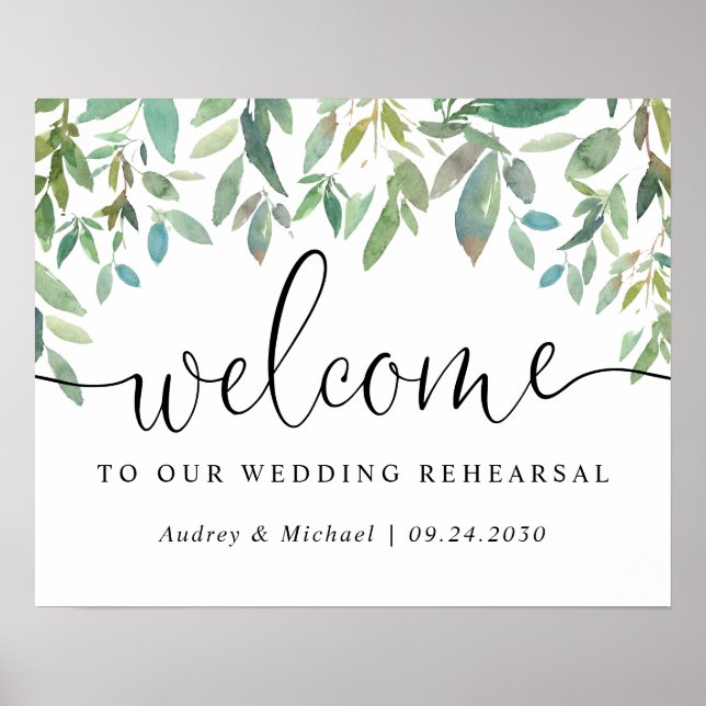 Botanical Greenery Welcome Wedding Rehearsal Poster (Vorne)