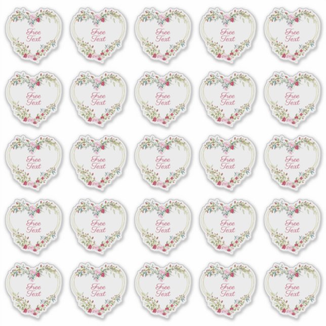 Botanical Heart in Pink and Red Shades Custom Text Aufkleber (Vorderseite)