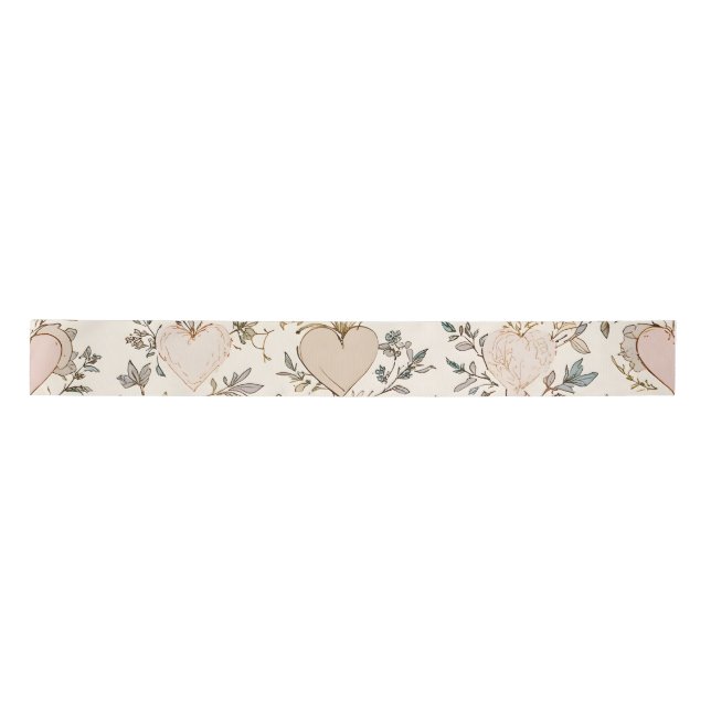 Botanical Hearts Romantic Floral Valentine Pattern Satinband (Vorderseite)