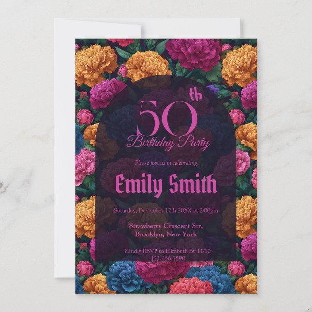 Botanical Inspired Carnation Floral Kids’ Birthday Einladung (Vorderseite)