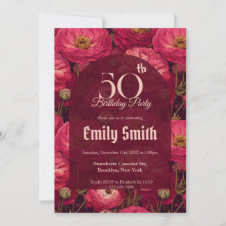 Botanical Inspired Ranunculus Sparkle Romantic  Einladung