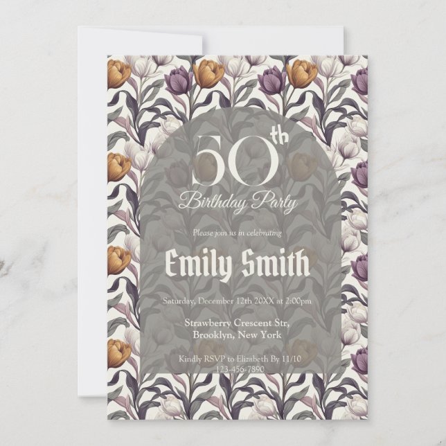 Botanical Inspired Tulip Accent Women Birthday Einladung (Vorderseite)