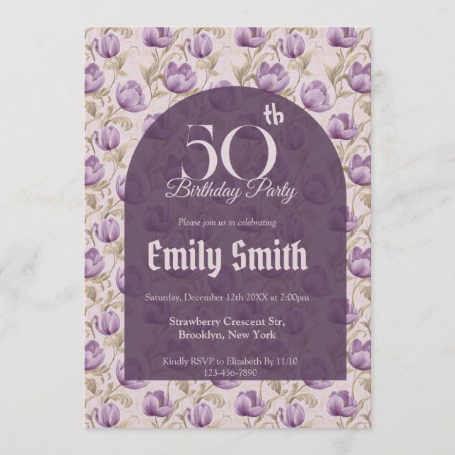 Botanical Inspired Tulip Flower Mom’S Birthday Einladung (Vorderseite)
