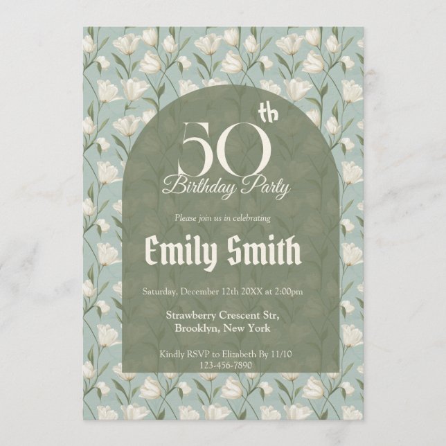 Botanical Inspired Tulip Luxury Birthday Einladung (Vorderseite)