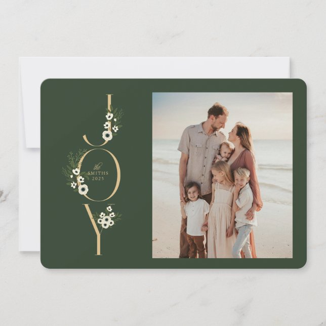 Botanical JOY Christmas Card Feiertagskarte (Vorderseite)