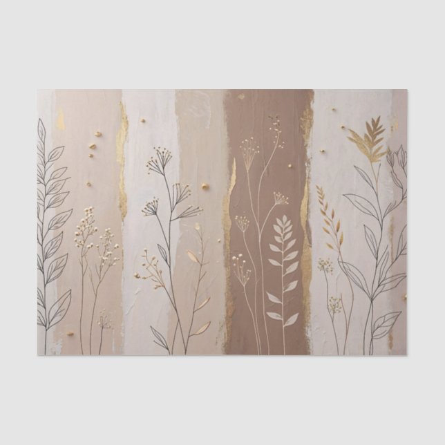 Botanical Leaves and Flowers Beige and Brown  Seidenpapier (Vorderseite)