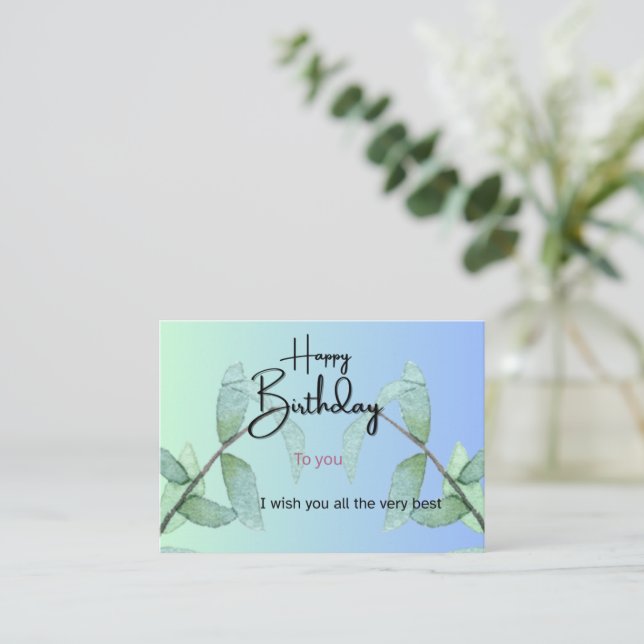 Botanical Leaves Birthday Card | Elegant Gradient  Begleitkarte (Stehend Vorderseite)
