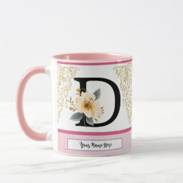 Botanical Letter D Mug – Soft Floral Initial with