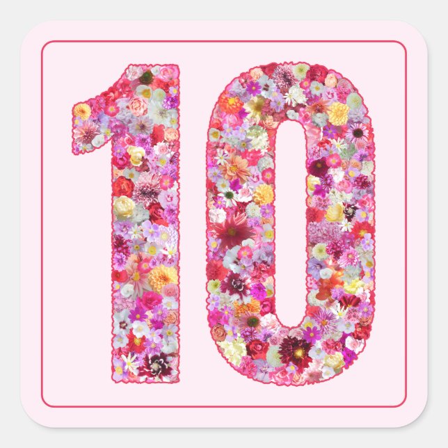 Botanical Light Pink Month Number 10 Quadratischer Aufkleber (Vorderseite)