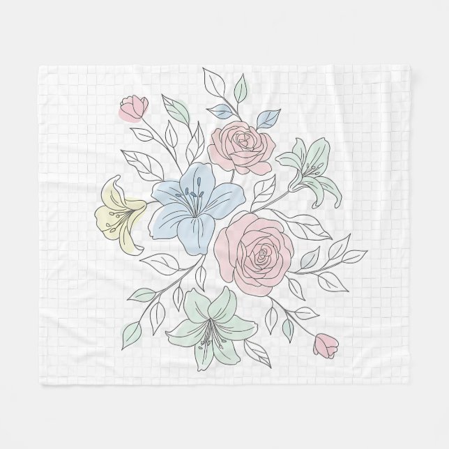 Botanical Line Art Garden Fleecedecke (Vorderseite (Horizontal))