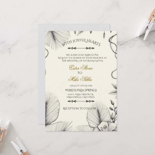 Botanical line art Wedding Invitation  Einladung (Vorderseite/Rückseite Beispiel)