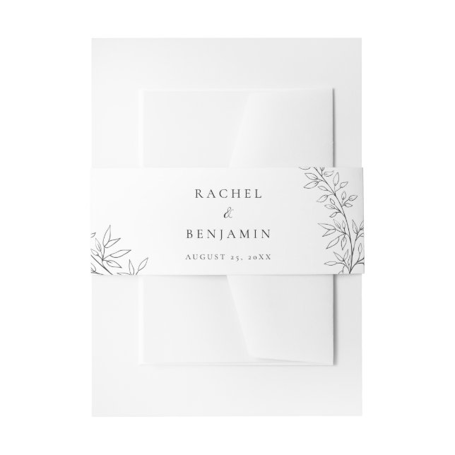 Botanical Minimalist Wedding Elegant Black White  Einladungsbanderole (Vorderseite Beispiel)