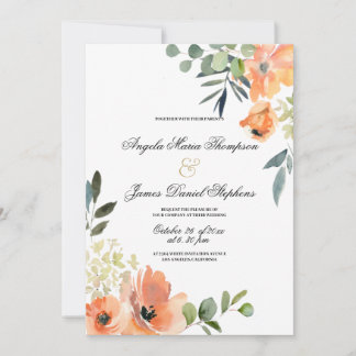 Botanical mint green coral pink floral wedding  einladung