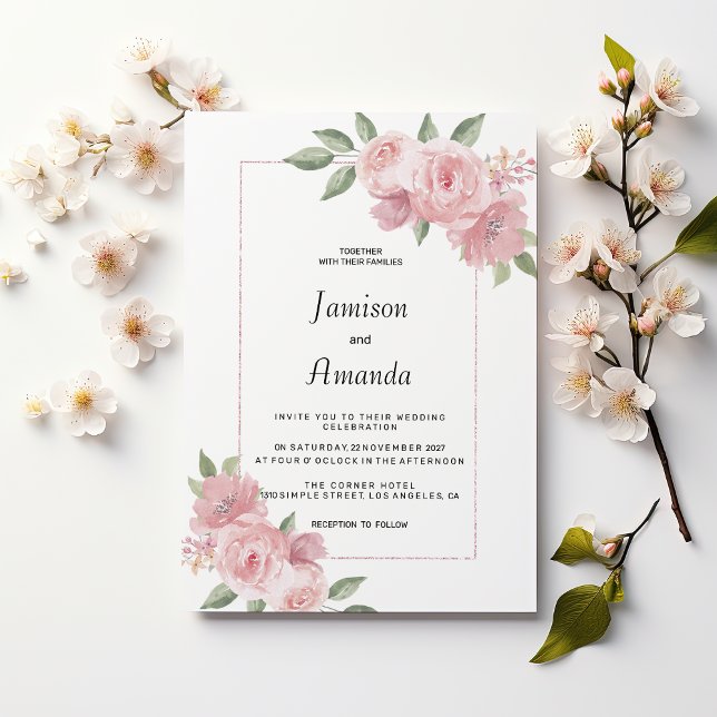 Botanical mint green pastel pink floral Wedding Einladung (Botanical mint green pastel pink floral Wedding )
