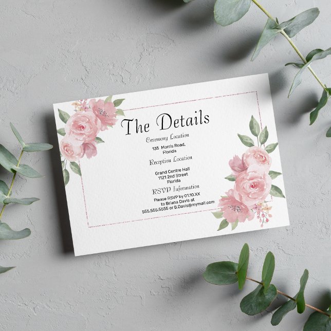 Botanical mint pastel pink floral Details Card Begleitkarte (Botanical mint pastel pink floral Details)