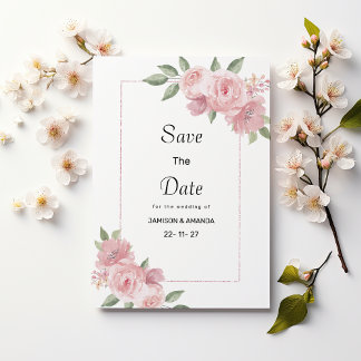 Botanical mint pastel pink floral Save The Date Einladung