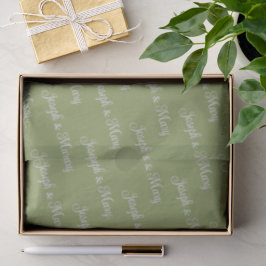 Botanical Moss Green & Delicate Lavender Script Seidenpapier