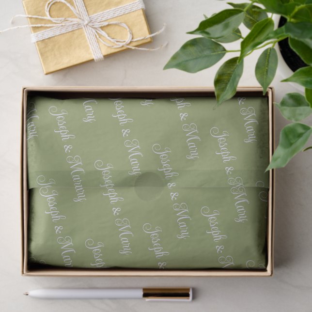 Botanical Moss Green & Delicate Lavender Script  Seidenpapier (Geschenk)