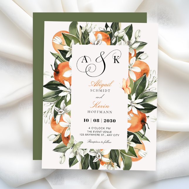 Botanical orange leaves watercolor wedding  einladung (Von Creator hochgeladen)