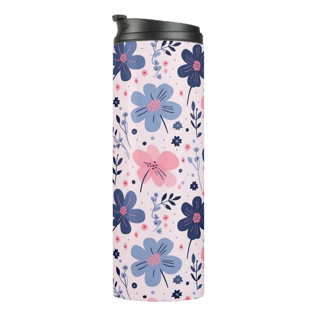 Botanical Pink And Blue Flowers Nature Print Thermosbecher (Nach rechts gedreht)