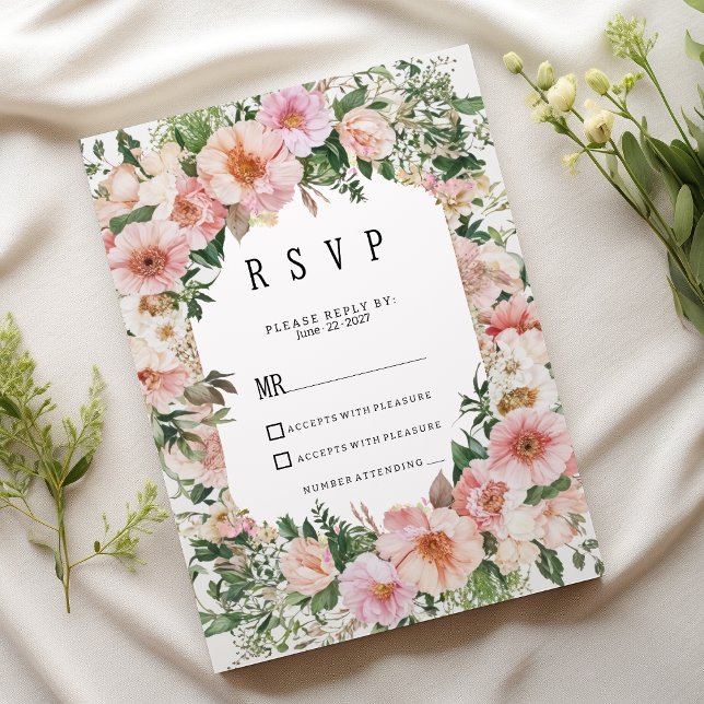 Botanical pink blossom summer floral RSVP  Einladung (Botanical pink blossom summer floral RSVP)