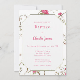 Botanical Pink Floral Baptism Invitation