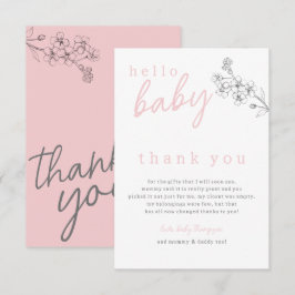 Botanical Pink Hello Baby Dusche Vielen Dank Dankeskarte