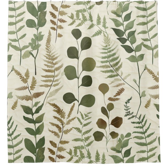 Botanical Pressed Leaves Pattern – Fern Print Duschvorhang (Vorderseite)
