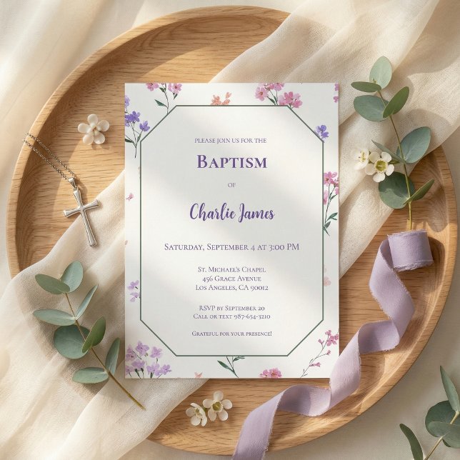Botanical Purple Pink Baptism Invitation (Créateur téléchargé)