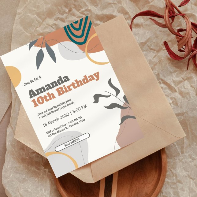 Botanical Retro 10th Birthday Invitation (Créateur téléchargé)