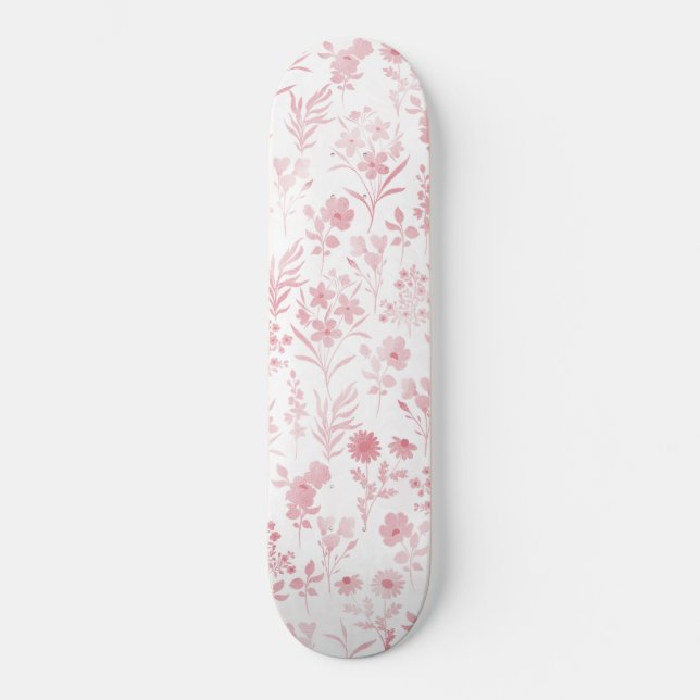 Botanical Rose Gold Flowers White Pattern Skateboard (Vorderseite)