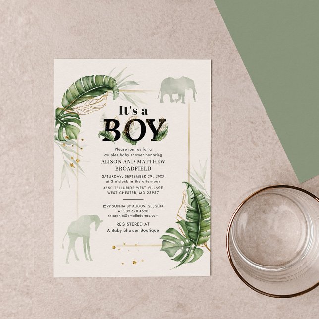 Botanical Safari Elephant Giraffe Boys Baby Shower Einladung (Von Creator hochgeladen)