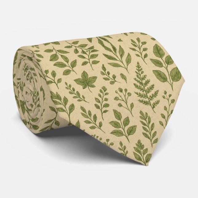 Botanical Sage Green Leaves Krawatte (Gerollt)