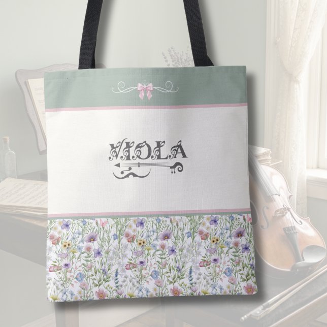 Botanical Sage Green Viola | String Player Tasche (Botanical Viola Tote Bag | Sage Green & Pink Wildflower | Personalized Orchestra Gift)