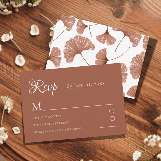 Botanical Terracotta Ginkgo Leaf Wedding RSVP Card (Créateur téléchargé)