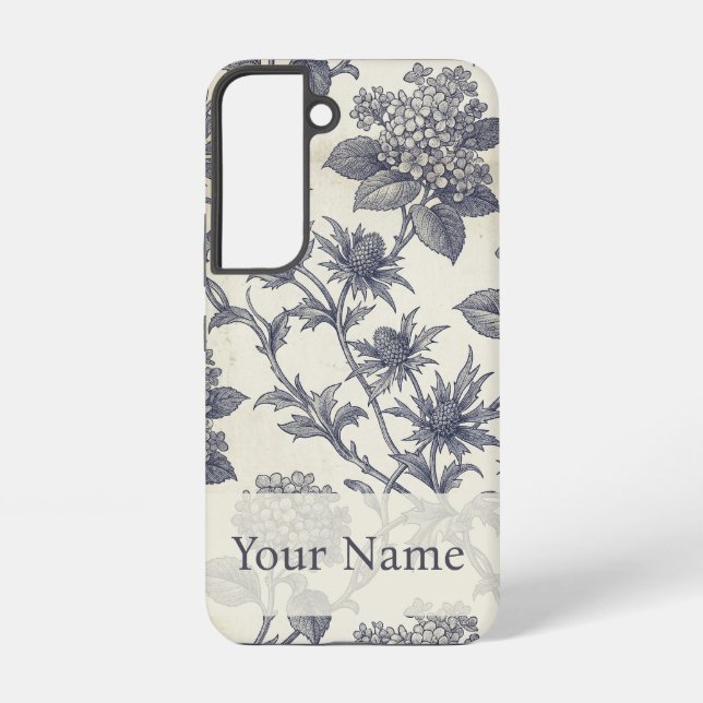 Botanical Toile | Hydrangea & Sea Holly Custom Samsung Galaxy Hülle (Rückseite)