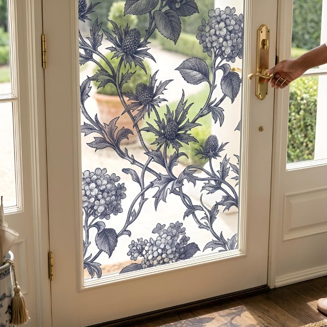 Botanical Toile | Hydrangea & Sea Holly Fensteraufkleber (Lifestyle Shot (24x24" sheets))