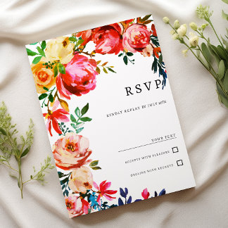 Botanical watercolor colorful floral RSVP  Einladung