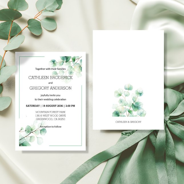Botanical Watercolor Greenery Eucalyptus Wedding Einladung (Garden Green Watercolor Eucalyptus Leaves Wedding Invitation)
