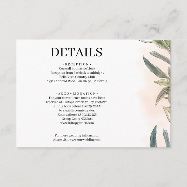 Botanical Watercolor Wedding Enclosure Card  Begleitkarte (Vorderseite)