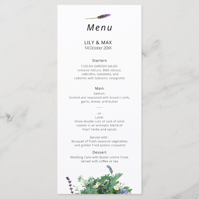 Botanical Wildflower Wedding Menu (Devant)