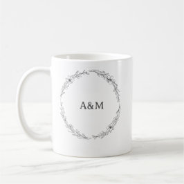 Botanical Wreath Fine Line Art Wedding Couple Mug Kaffeetasse