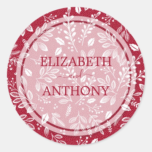 Botanicals Cranberry Wedding Runder Aufkleber (Vorderseite)