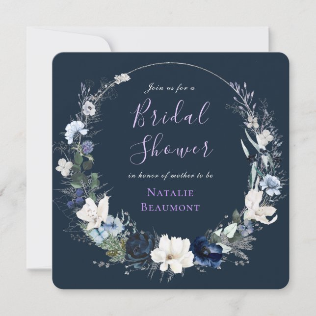 Botanik-Einladung des Navy Blue Floral Botanical B Einladung (Vorderseite)
